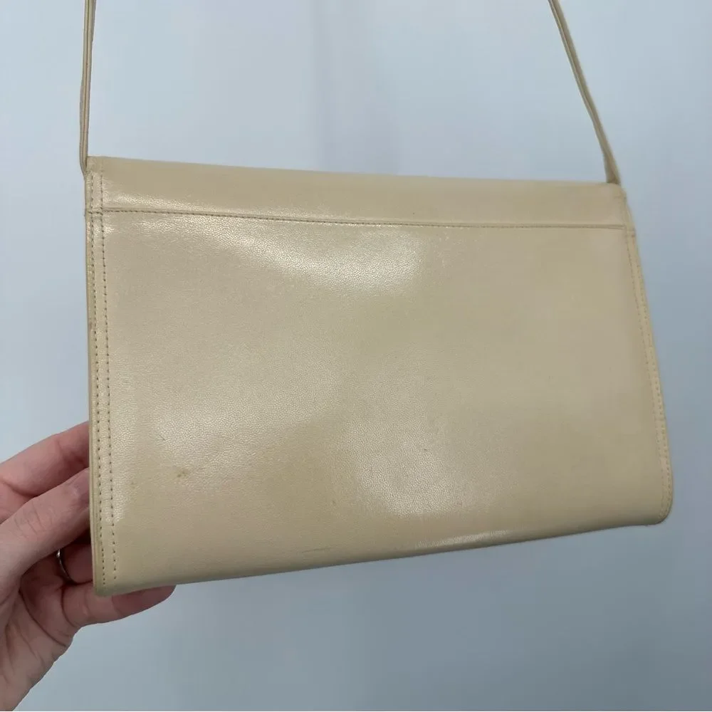 Vintage Saks Fifth Avenue Crossbody Bag Cream Beige Designer Suede